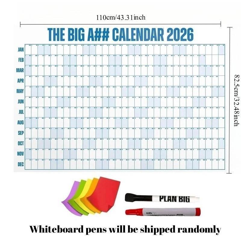 2026 Dry-Erase Wall Calendar, Includes 100 Sticky Notes in 5 Colors & 2 Pens, Oversized Annual Planner for Home, Office, School