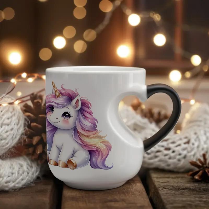 Unicorn Color-Changing Mug - Thermosensitive Ceramic Cup Changes Color When Hot Drinks Are Added, Cute Magical Unicorn Design, Hand Wash Only, Reusable Gift for, Tea, Cocoa, Coffee