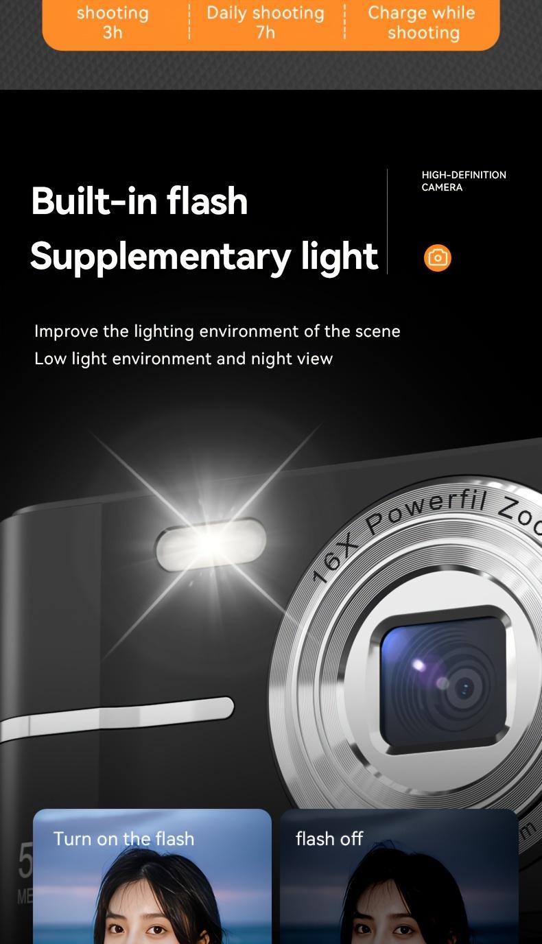 50MP 1080P HD Digital Camera+32G TF 16X Digital Zoom Cameras For Vlogging 2.4'' LCD Rechargeable Camera Photography Professional Camera For Teenagers, And Beginners, Support For Taking Photos, Recording Videos, And Webcam,Best Gifts