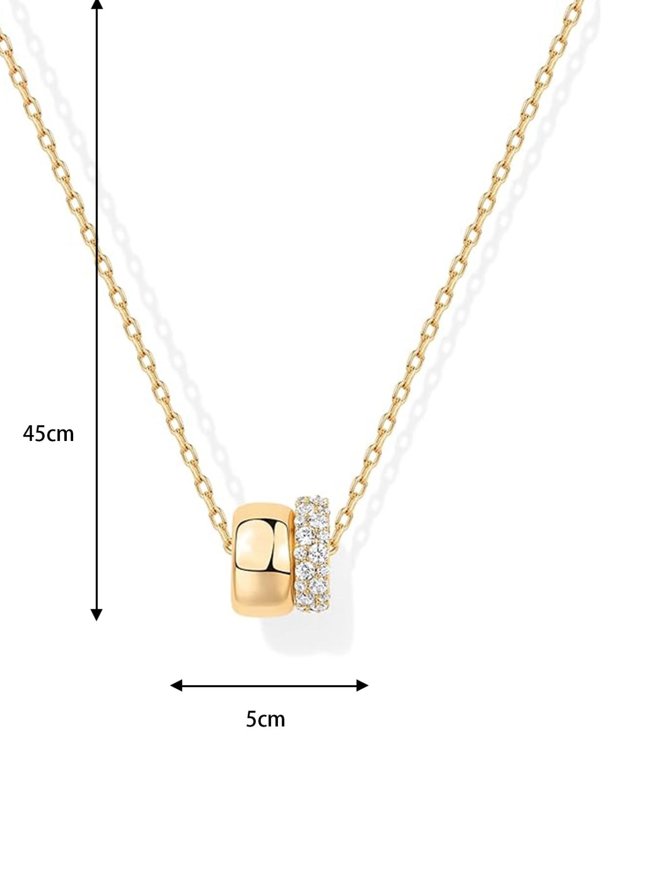 Necklace for Women, Two Distinct Rondelle Pendants with Cubic Zirconia, Sliding Chain Pendant, Trendy Fashion Jewelry