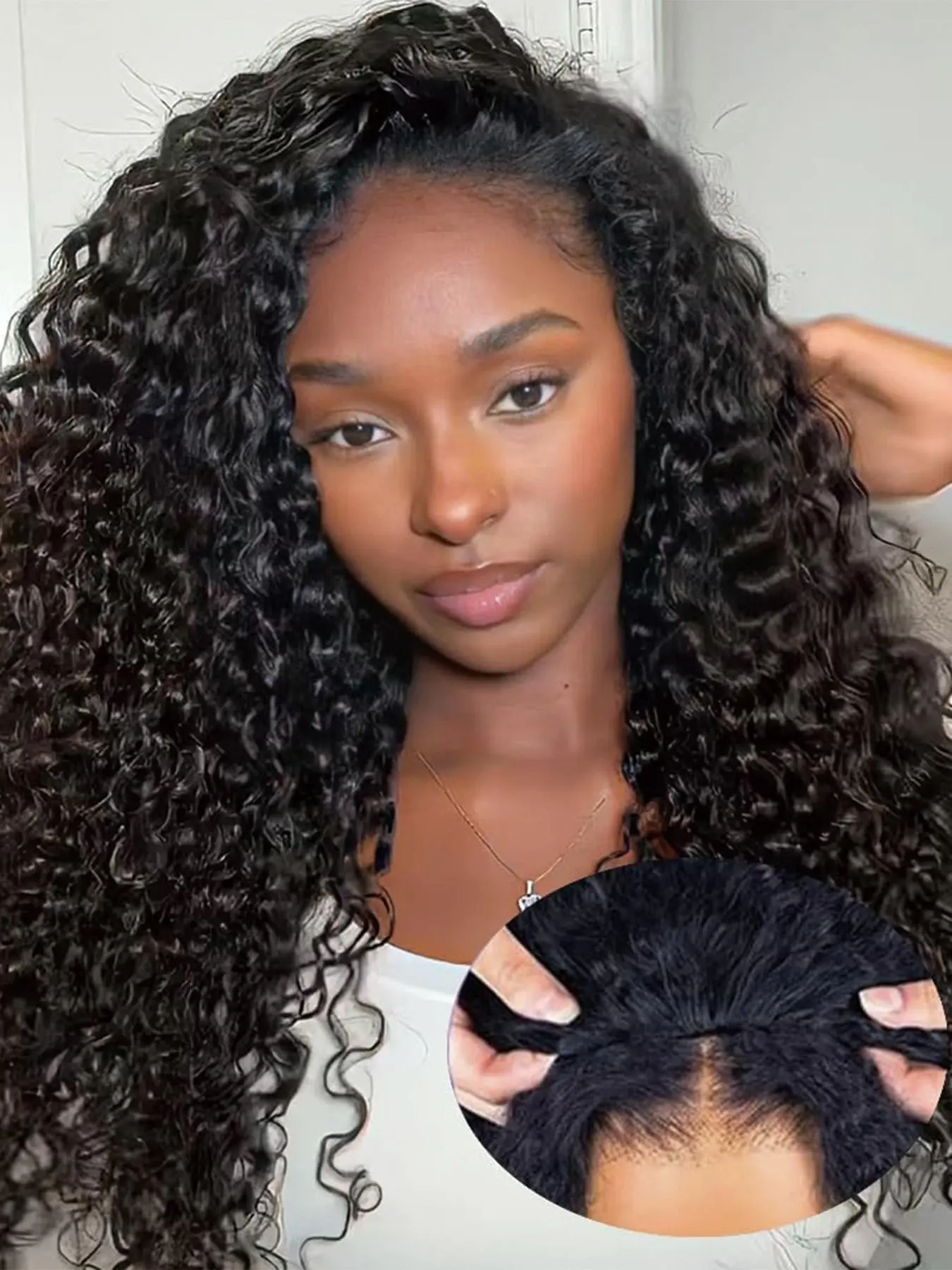 Deep Wave Half Wig Protein Fiber, Glueless Curly Wig for Women, 3 In 1 Drawstring Seamless Flip Over Wigs, Beginner Friendly Synthetic Half Wig 26 Inch&22Inch Hair Wig