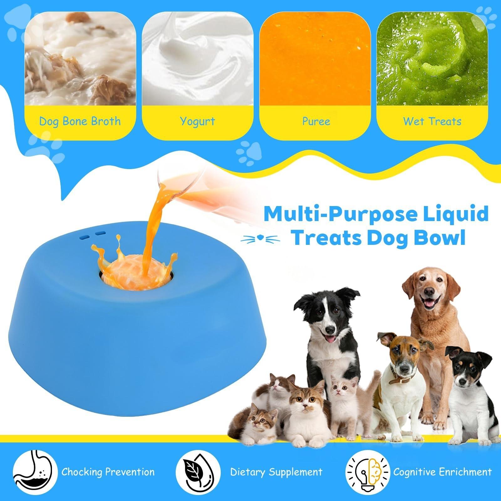 Anti-Gulping Dog Slow Feeder Bowl - Lick Mat Alternative with Movable Ball, Durable TPR Pet Treat Dispenser for Stress Relief, Easy to Clean Dishwasher Safe Dog Feeding Toy