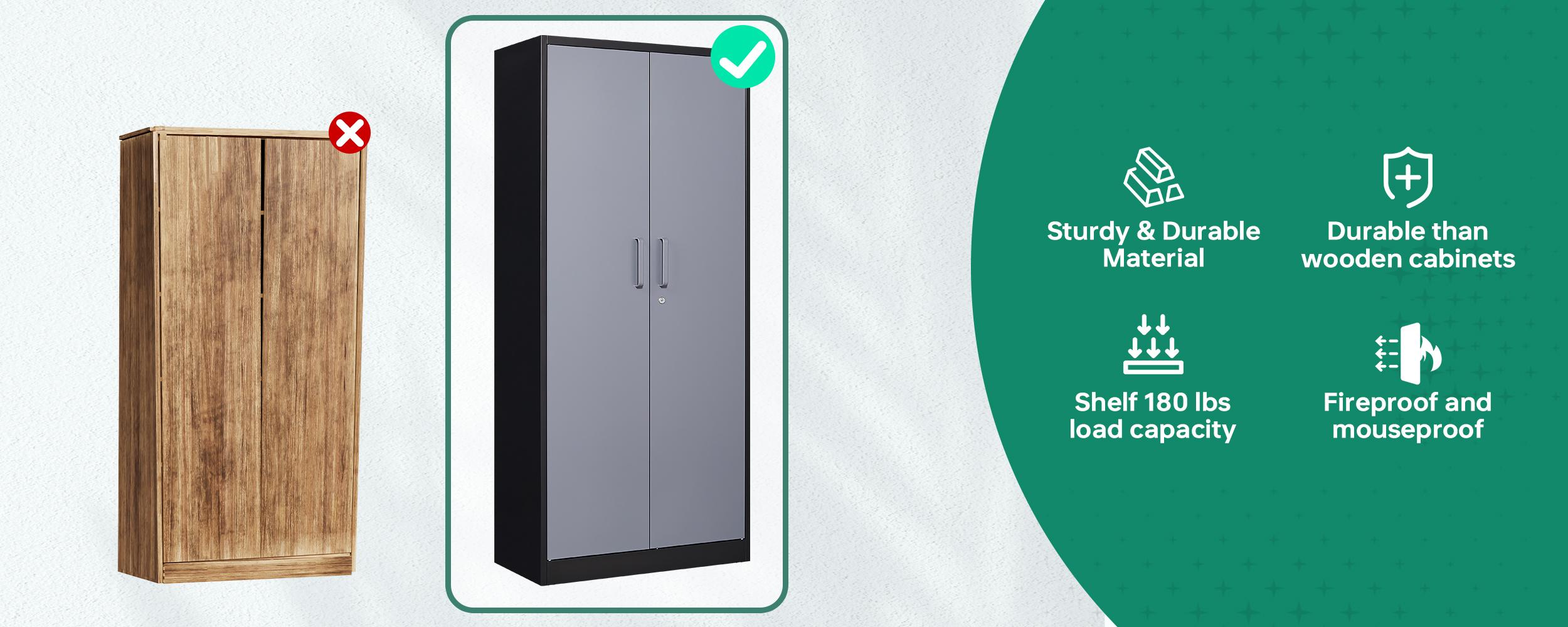 Letaya Metal Storage Cabinet with Lock Door and 5 Shelves, Steel Garage Tool Cabinet for Home Office Utility Room 72" H X 36" W X18 D