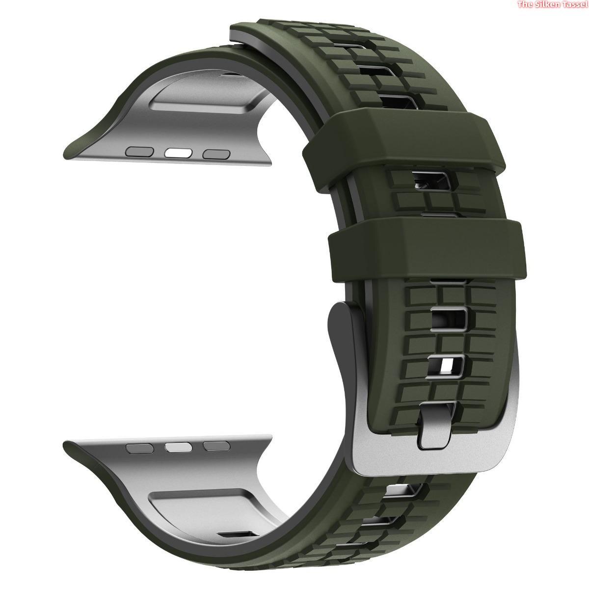 Men’s 2-Tone Grenade Pattern Sports Silicone Smartwatch Band - Dual-Color Rugged Groove Replacement Strap (42/44/45/46/49mm Large Case, Watch Not Included) | Aesthetic Wearable Sports Men's Accessories, Smartwatch Accessories