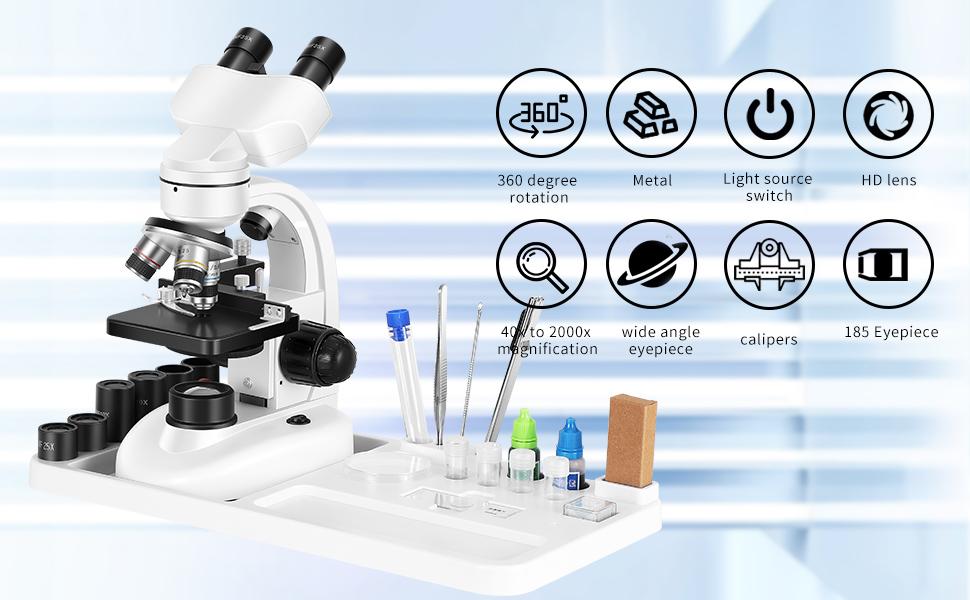 MicroscopeforAdultsWF10xandWF25xeyepieces,40x- 2000xMagnificationUsBCamera,MicroscopeforAdults SuitableforLaboratorySchoolHomeEducation
