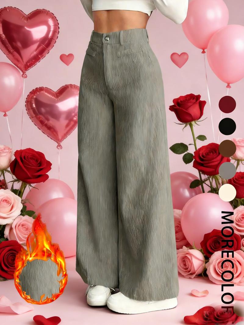 New Corduroy Wide Leg Pants High Waist Loose Fit Women's Casual Long Trousers, Comfortable and Stylish Ladies' Clothing