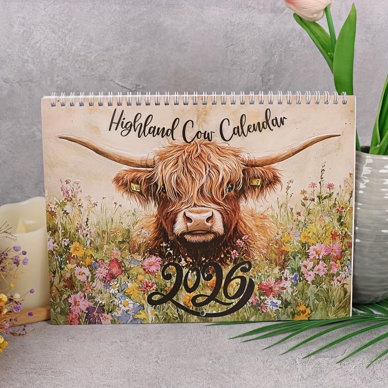 Scottish Highland Cow 2026 Wall Calendar, Doodle Typography Calendar, 12-Month Planner with Monthly Pages, Perfect Gift for Animal Lovers & Home Decor Enthusiasts
