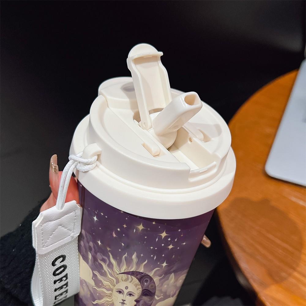 Abstract Moon Sun Texture Coffee Cup, Portable Dual Drink Insulated Tumbler, Keeps Warm/cold, Stylish, Office, Travel, Outdoor Essential