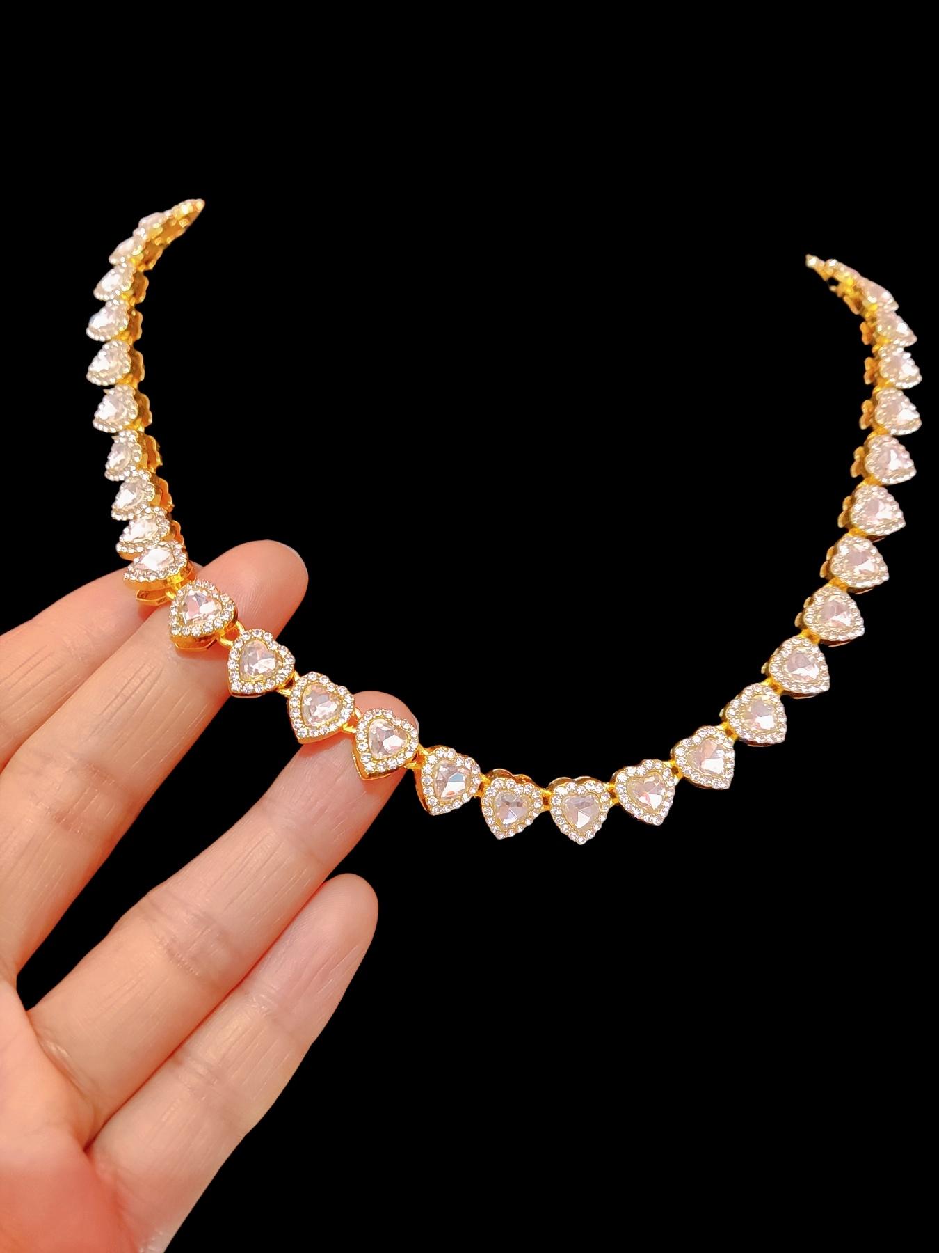 2Pieces/Set 10mm Love Heart Shape Chain Necklace and Bracelet Men or Women Hip Hop Iced Out Bling Bling Chain Necklace and Bracelet Fashionable Jewelry Set Fashion Set Jewelry Valentines Gift