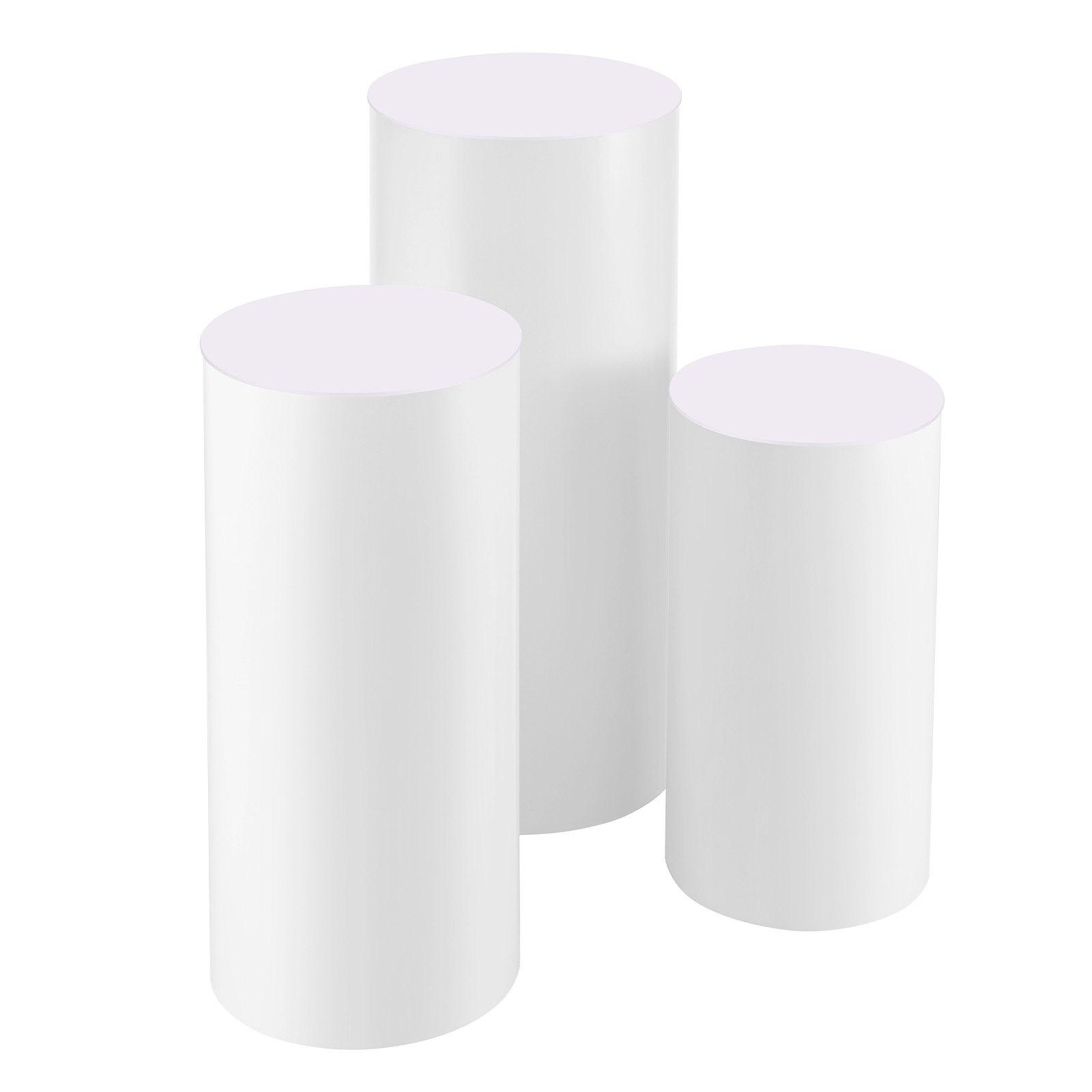 VEVOR Wedding Flower Stand, 3PCS 23.62/29.53/35.43 inch Round Cylinder Plinth, White Pedestal Stand with PVC Lid, Cylindrical Pedestal Stands for Wedding, Party, Birthday, Art Decor, 33.07 lbs Load VEVOR Wedding Flower Stand, 3PCS 23.62/29.53/35.43 inch Round Cylinder Plinth, White Pedestal Stand with PVC Lid, Cylindrical Pedestal Stands for Wedding, Party, Birthday, Art Decor, 33.07 lbs Load