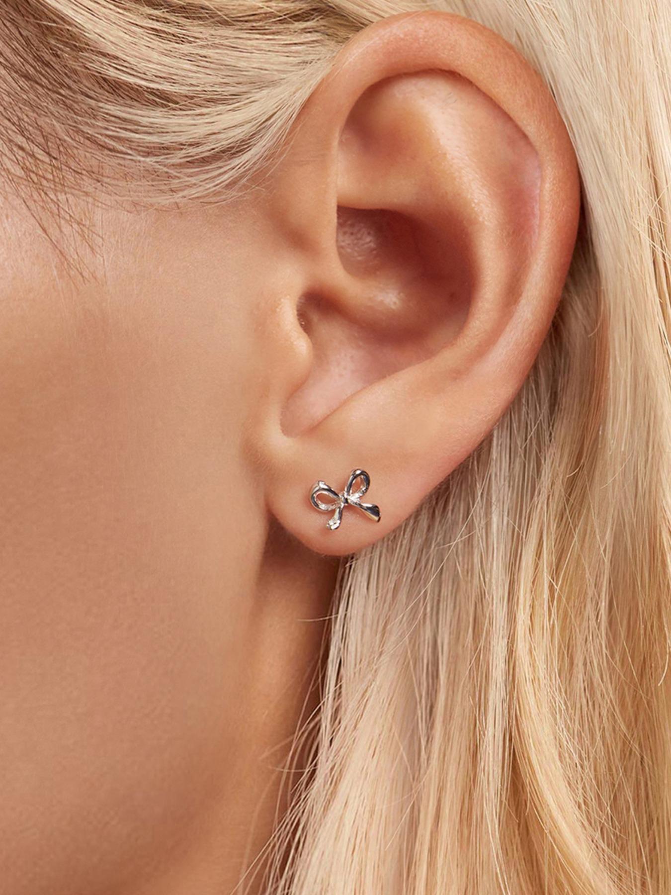 925 Sterling Silver Cute Bowknot Design Earrings, Stud Earrings, Fashionable Earrings for Women & Girls, Trendy All-match & Exquisite Jewelry for Birthday Gift