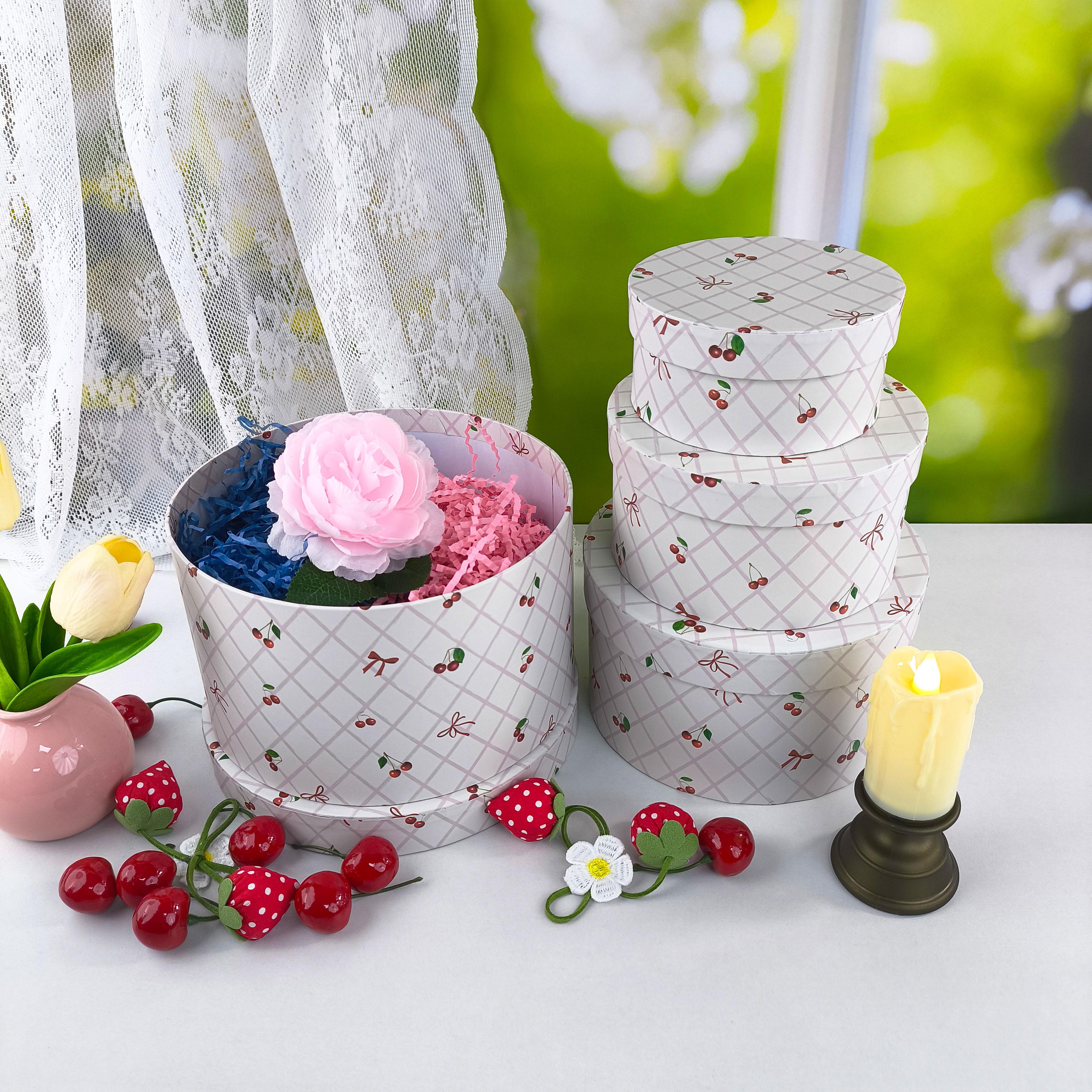 4pcs Cherry Pattern Oval Gift Box Set, Jewelry Organizer for Necklace Earrings Bracelet, Wedding Birthday Party Favor Packaging Box, Holiday Gift Box, Home Desktop Decor Display Case, Perfect for Valentine's Day Christmas Anniversary Gift Wrapping