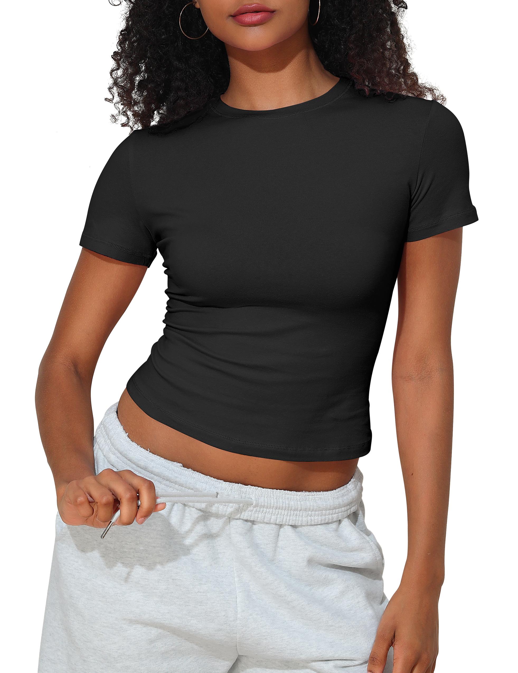 Hilor Women's Casual Basic T-Shirts Going Out Crop Tops Cotton Short Sleeve Tees Tight Fitted Crewneck T Shirts Hilor Women's Casual Basic T-Shirts Going Out Crop Tops Cotton Short Sleeve Tees Tight Fitted Crewneck T Shirts