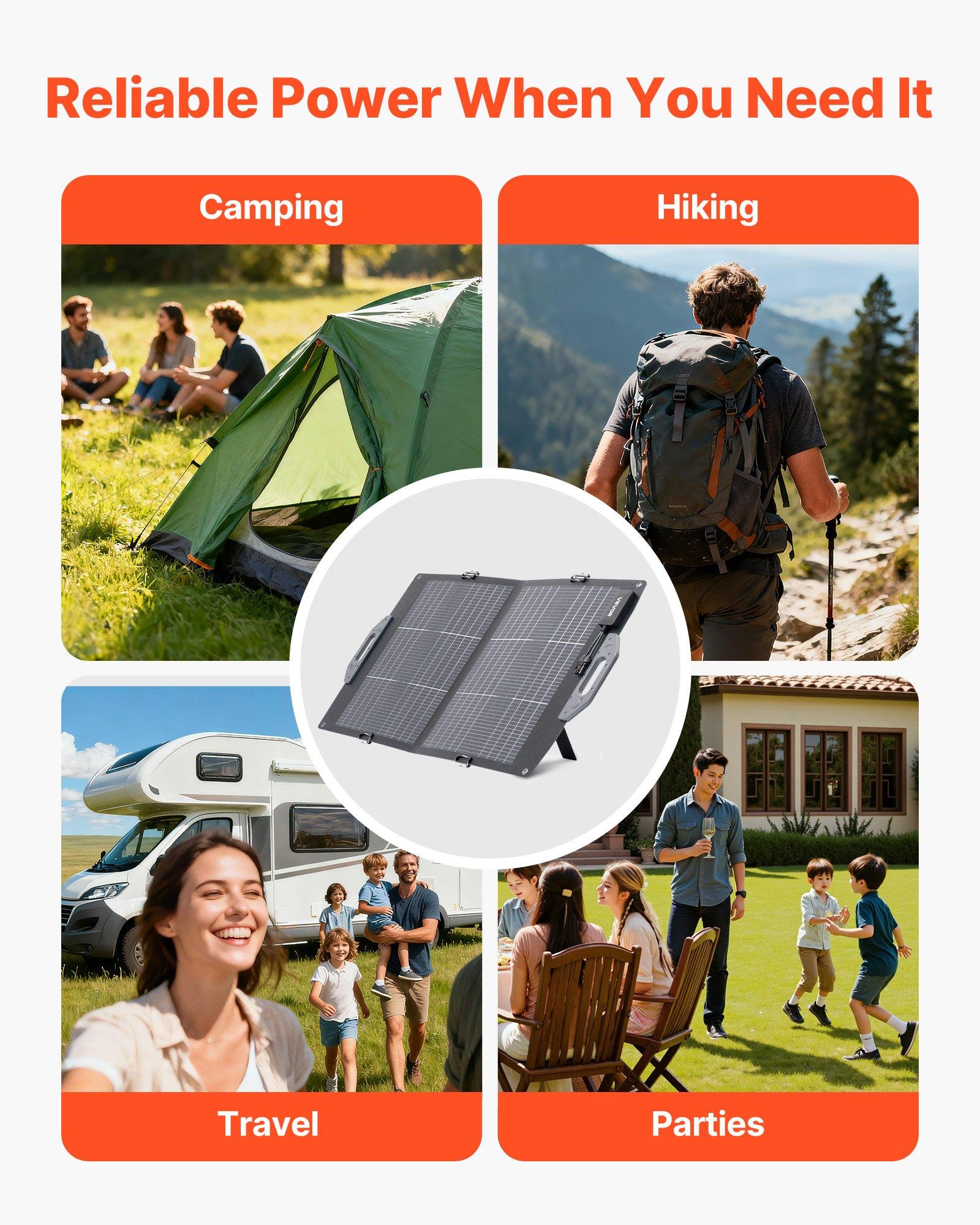 VEVOR 100W Bifacial Solar Panel, 16BB N-Type Foldable Monocrystalline Solar Panel Charger 24 Efficiency, Portable with MC4 Output, USB-A (QC3.0), Type-C DC Ports for Power Stations Camping Hiking