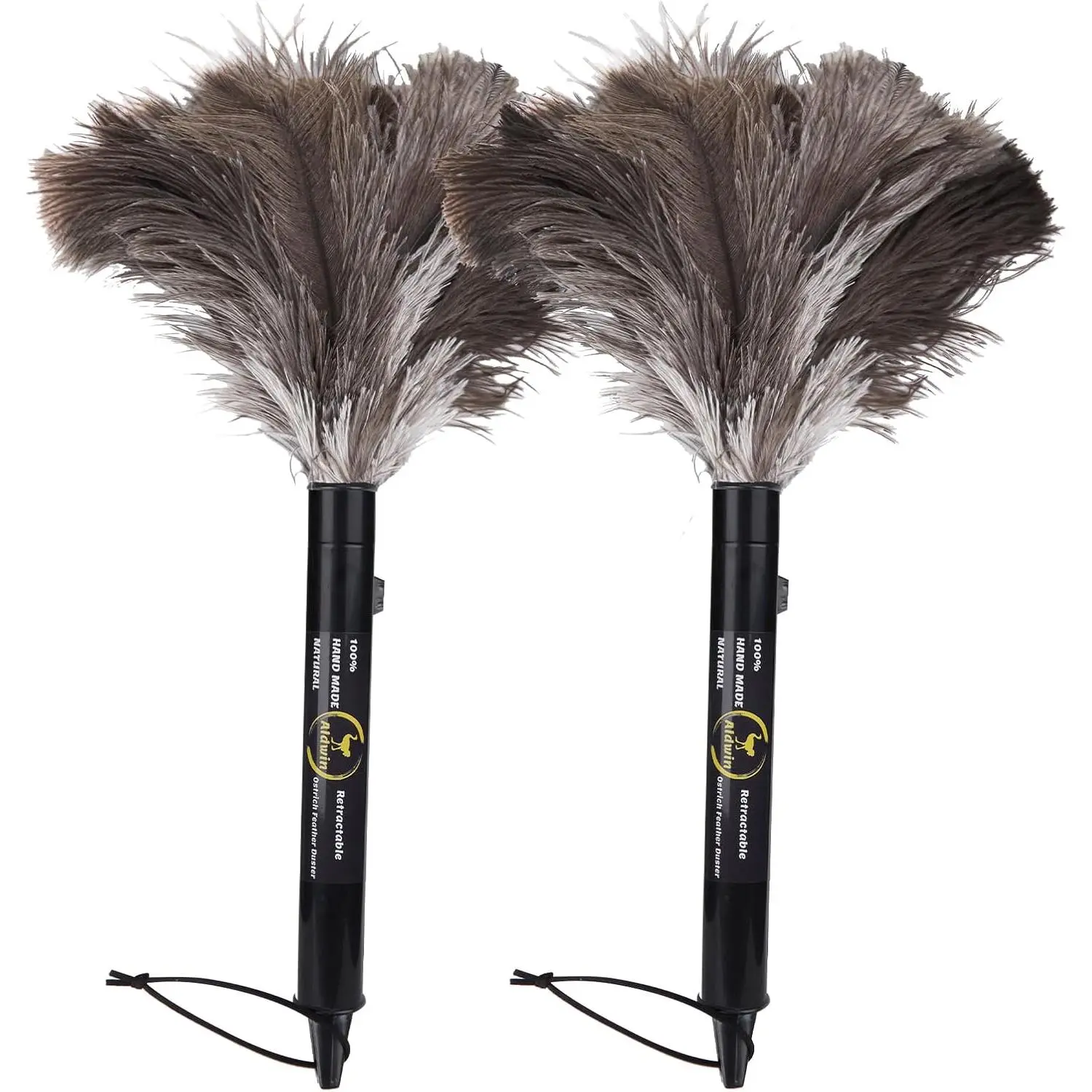 Ostrich Feather Duster Retractable 16 Inch, 2 Pack, Fluffy Natural Handheld Dusters for Cleaning Supplies, Washable, Car, Office, Desk, for Home Cleaning and Everyday Household Use