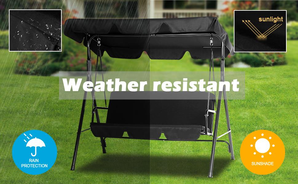 Aecojoy Patio Swings Outdoor, 3-Seat Glider Porch Bench with Removable Cushion and Adjustable Shade, Swing Chairs for Outdoor Lounge Modern