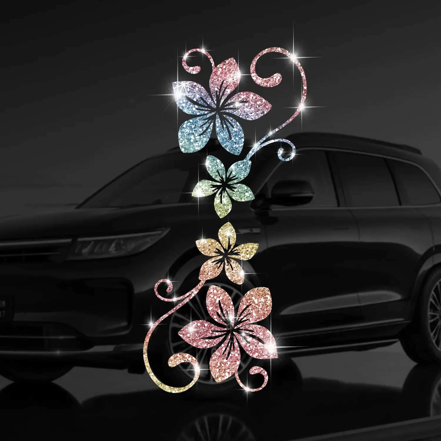 Four Vine Flower Car Sticker, Shiny Plant Floral Pattern, Self-Adhesive No Residue, Easy Installation for Cars Trucks Motorcycles Windows Laptops, Universal Car Sticker, Car Decals, Automotive Decals
