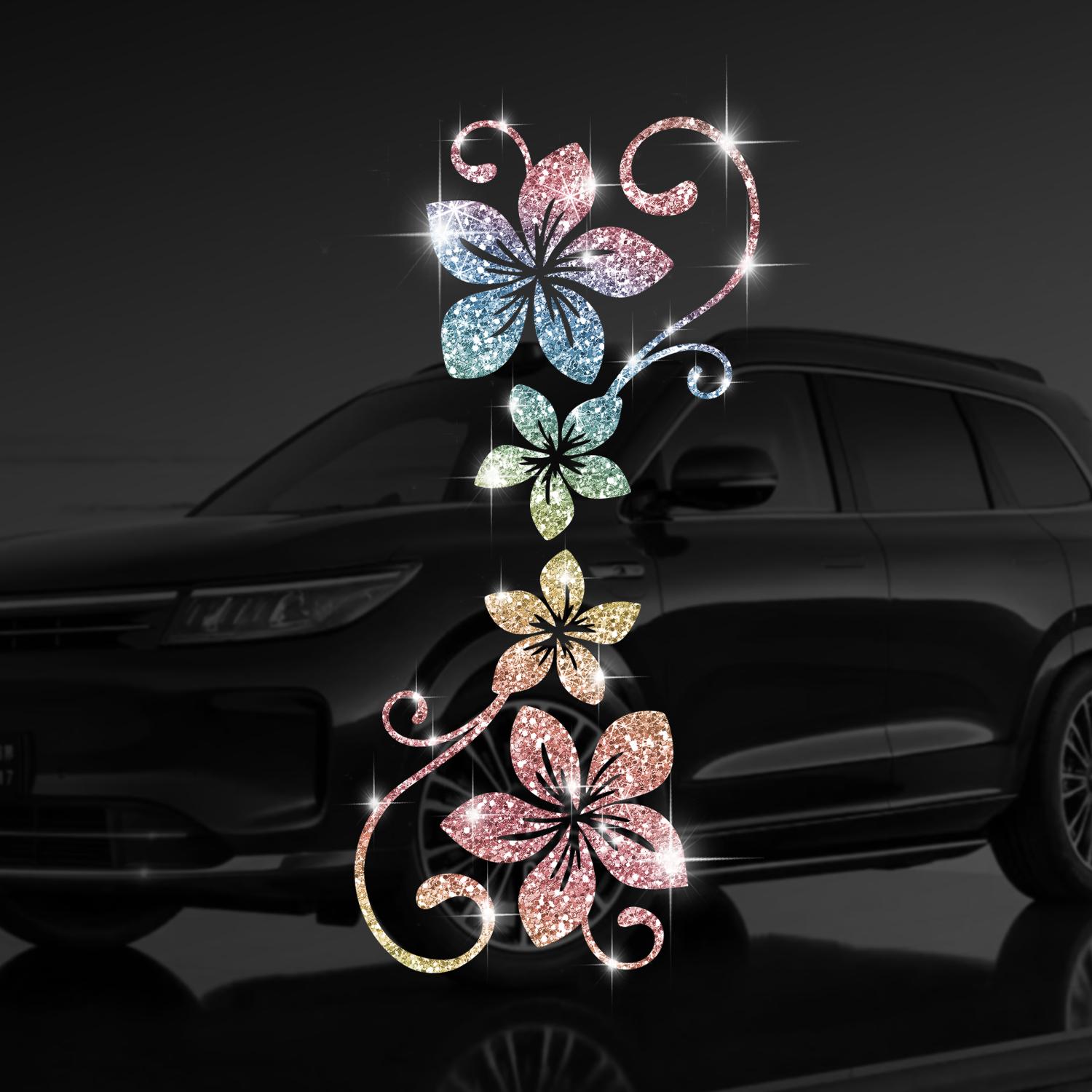 Four Vine Flower Car Sticker, Shiny Plant Floral Pattern, Self-Adhesive No Residue, Easy Installation for Cars Trucks Motorcycles Windows Laptops, Universal Car Sticker, Car Decals, Automotive Decals