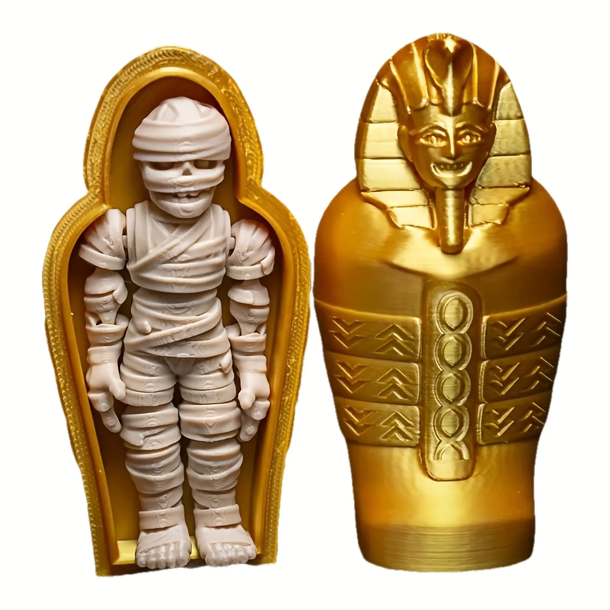 3D Printed Ancient Egyptian Pharaoh Coffin Mummy Decor, Indoor Home Bedroom Desktop Sculpture, Holiday Gift Idea