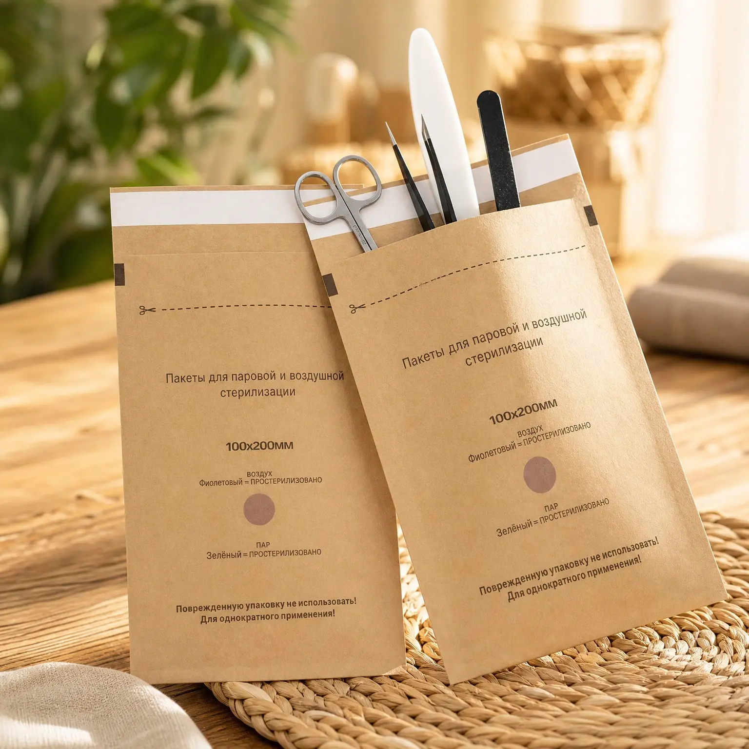 100Pcs Disposable Self-Sealing Kraft Paper Sterilization Pouches 100mm x 200mm - Dry Heat Autoclave Bags for Dentist Tools and Nail Art SuppliesGift