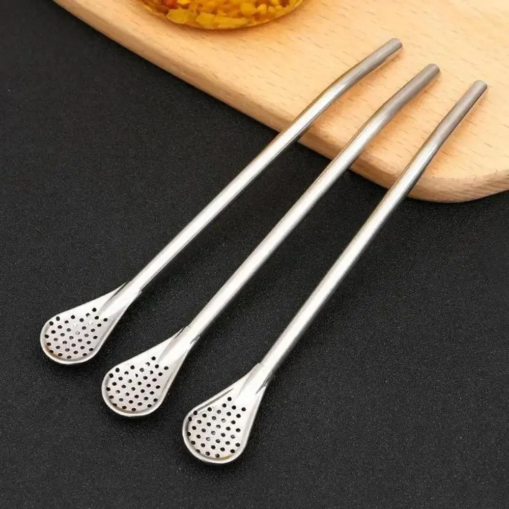 10 Pcs Multifunctional Stainless Steel Filtered Straw Spoons, 7.2 Inch Reusable Drinking & Stirring Dual-Use Straw Spoon, Filter Tea Straw Accessory For Travel Cups, Daily Tea Drinking & Beach Outdoor Use