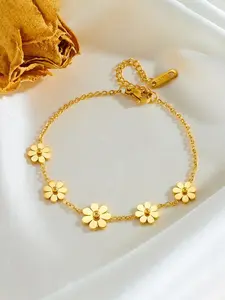 1Pcs Stainless Steel Golden Flower Daisy Bracelet For Women Men Trendy Waterproof Wrist Chain Jewelry Gift Party pulsera