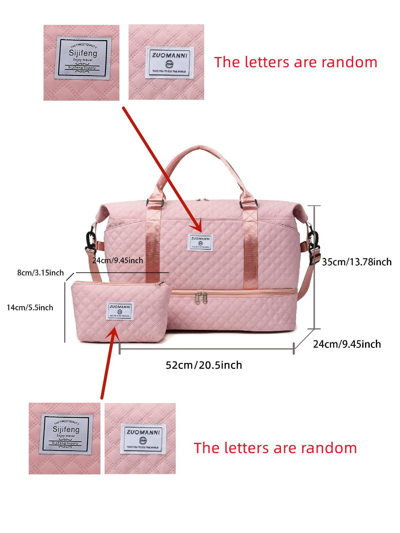 Large Capacity Travel Bag Set, Letter Pattern Zipper Travel Bag with Shoe Compartment, Casual Sports Fitness Bag for Women & Men, Weekender Travel Set