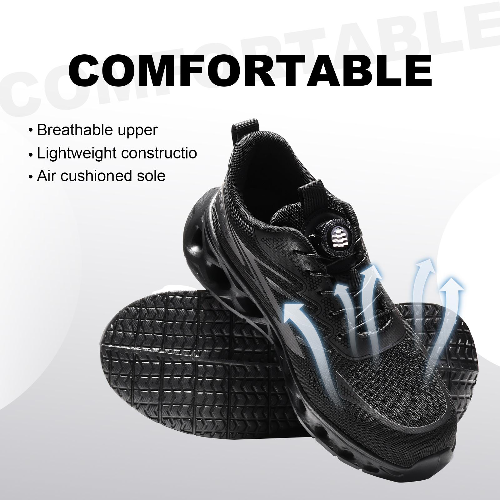Steel Toe Shoes for Men Women Safety shoes stylish shoes Work safety sneaker Stylish shoe with Rotating Buckle Smash Stab Resistant Air Cushion Safety Shoes Comfortable Breathable  All-Day Comfort  Work Shoes Industrial Work Safety Sneaker All Seasons