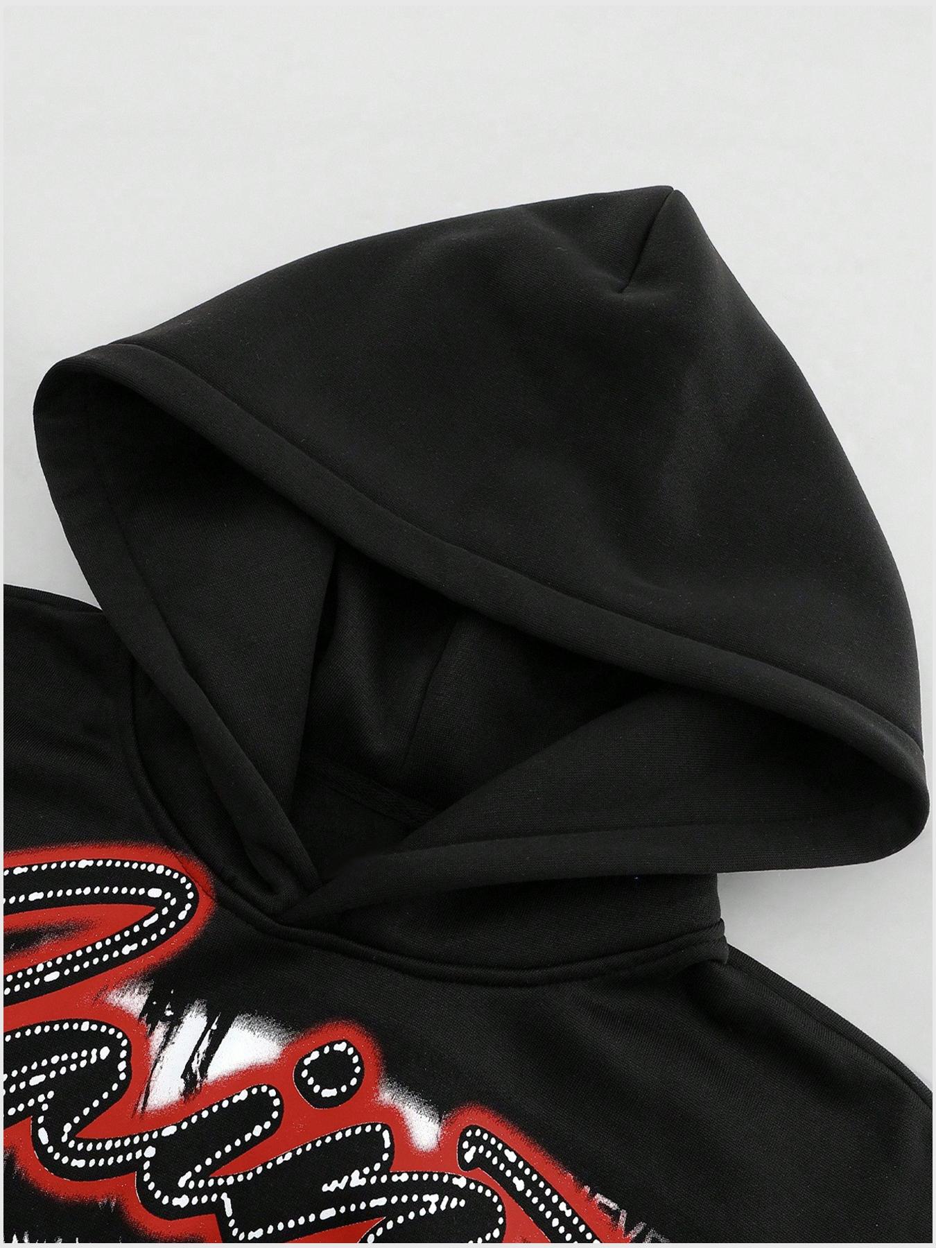 Men's Hooded Sweatshirt Autumn Winter Street Style American Fashion Eye Element English Pattern Print Short Hoodie Casual Streetwear Sweatshirt