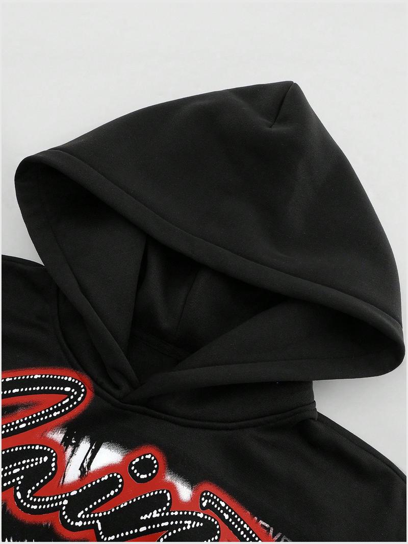 Men's Hooded Sweatshirt Autumn Winter Casual Street Fashion Street Style American Fashion Eye Element English Pattern Print Short Hoodie