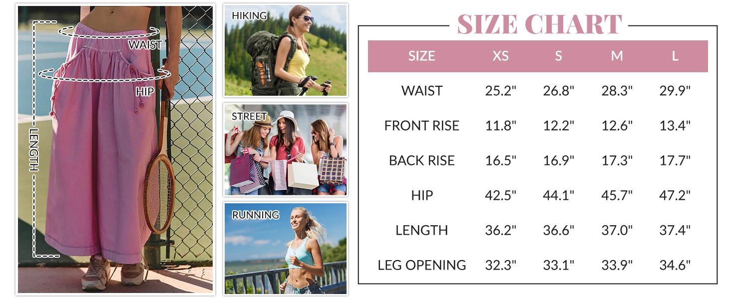 UANEO Women's Loose Wide Leg Track Pants Boho Sport Style Drawstring Pockets Elastic Waist Capri Hiking Parachute Pants Womenswear Casual