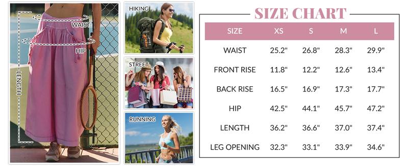 UANEO Women's Loose Wide Leg Track Pants Boho Sport Style Drawstring Pockets Elastic Waist Capri Hiking Parachute Pants Womenswear Casual