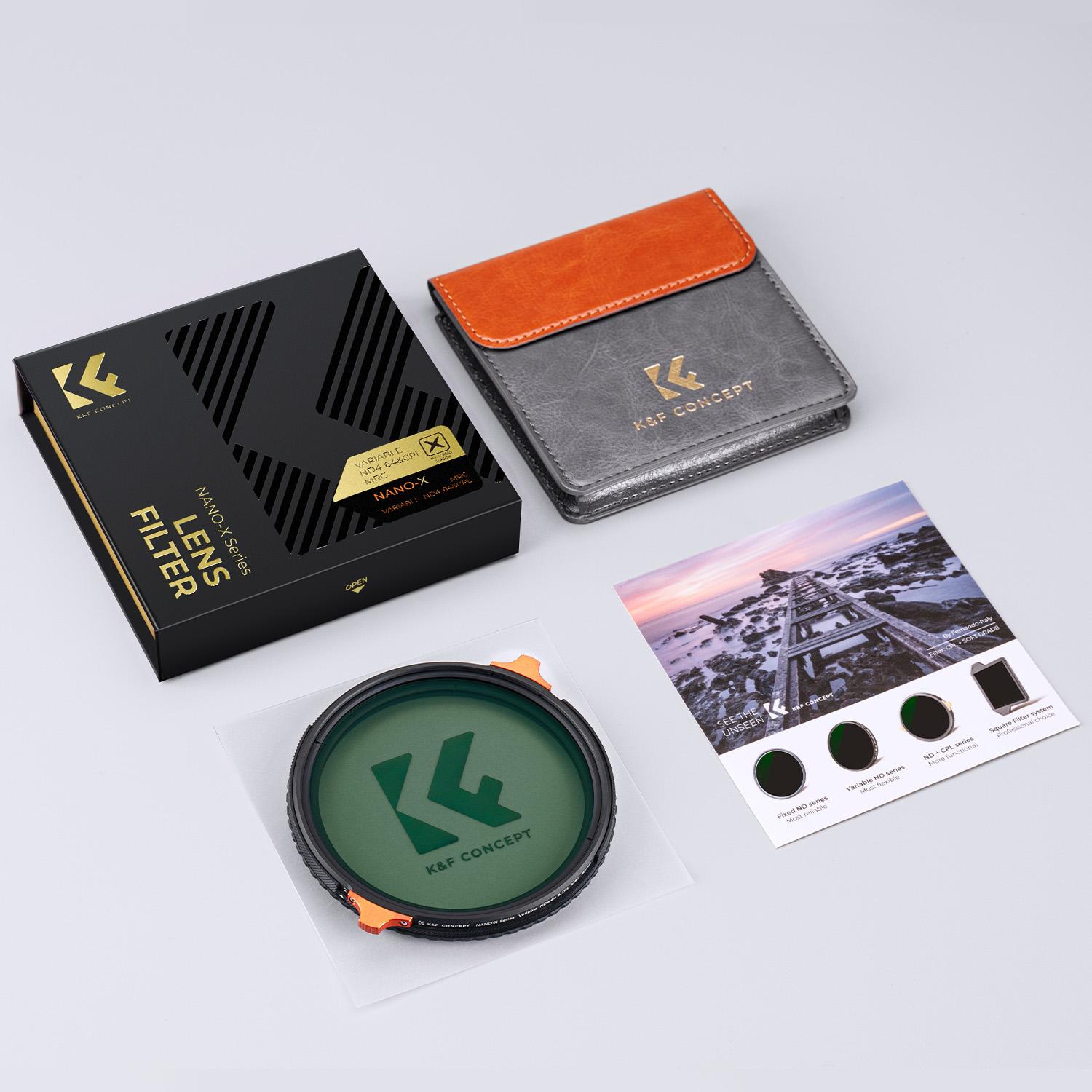 【K&F CONCEPT】Variable ND4-64 & CPL 2-in-1 + MCUV Protection Filters Kit (3 Pcs) for Camera Lens, 28 Multi-Coated 2-6 Stops Variable ND UV Lens Filters Set circular polarizer