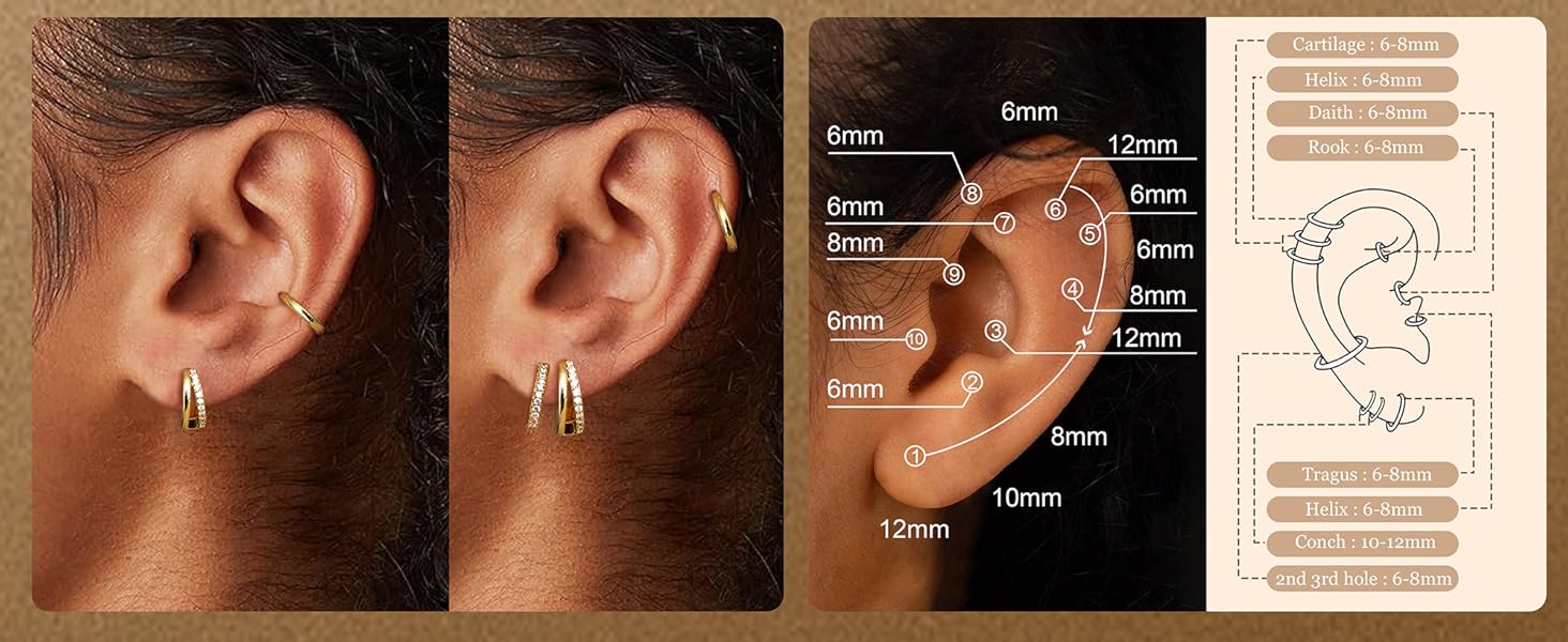 MILACOLATO 6 Pairs 14K Plated Gold Small Hoop Earrings for Women, Hypoallergenic Silver Stackable Cartilage & Stud Earring Set, Dainty Huggie Stacks Set for Multiple Piercings