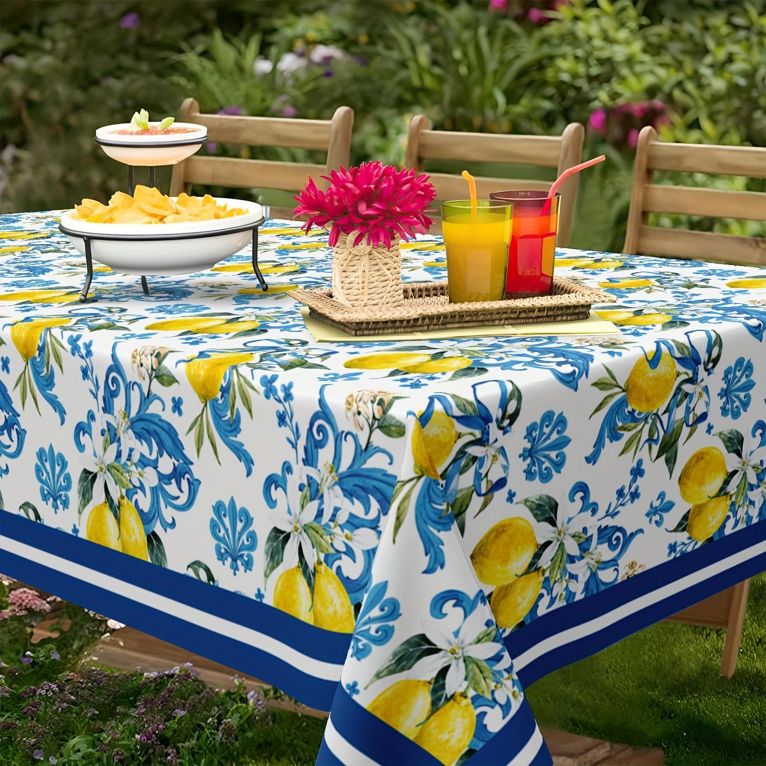 1 piece of vintage lemon floral tablecloth - polyester material, rectangular, machine washable, suitable for home, kitchen, dining, party, holiday decoration, spring and summer kitchen accessories, Picnic Table Cover