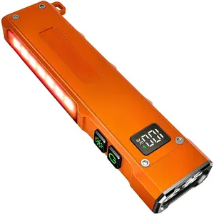 Flat EDC Flashlight Rechargeable 1800 Lumens - Pocket Flashlight with 365nm UV Light, RGB Modes, Magnetic Base, Digital Display, IPX4 Waterproof for Camping, Emergency, Mechanics (Orange)