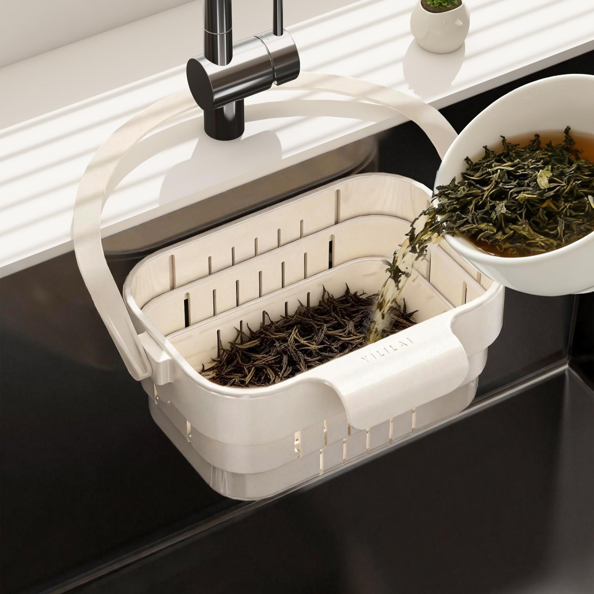 Foldable Adjustable Draining Basket, Keep Kitchen Counter Dry, Vegetable Washing Filter, Plastic Food Filter Accessory