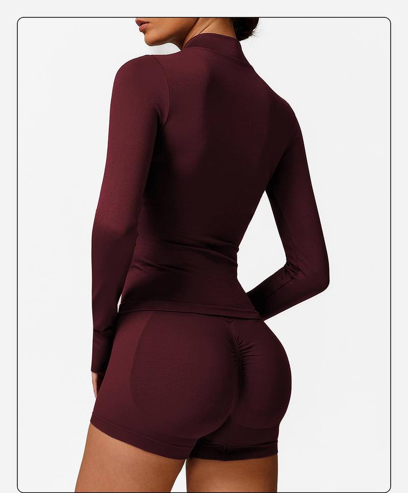 MFVIM 3-Piece Women's Sportswear Set - Solid Color Cross Short Top High-Waisted Leggings Zip Jacket Ultra-Comfortable Yoga Outfit For Fitness Running Gym Sessions Training Clothes Stretchable Activewear