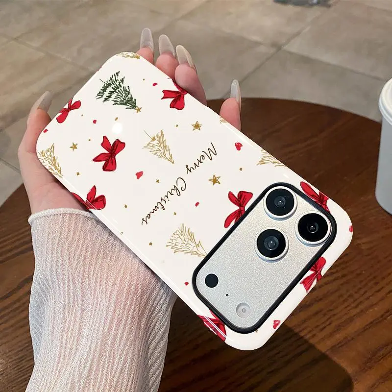 2-in-1 Glossy TPU Phone Case with Bow for iPhone 16 Plus, White ...