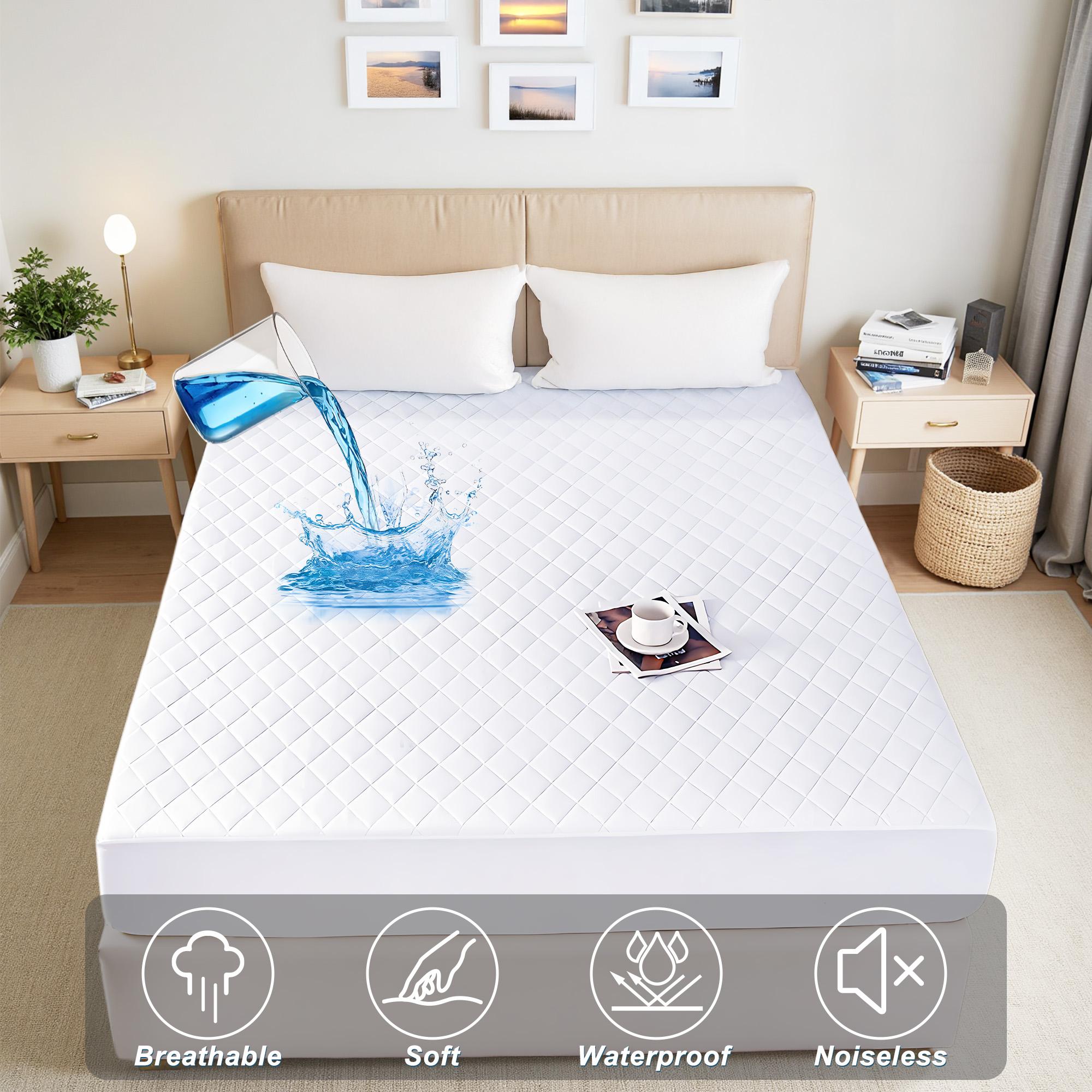 Raybee Waterproof Mattress Cover, Waterproof Mattress Protector with 6''-16'' Deep Pockets,Soft Cooling Waterproof Mattress Pad,  fitted sheet for Bedroom, Collage Dorm,Hotel