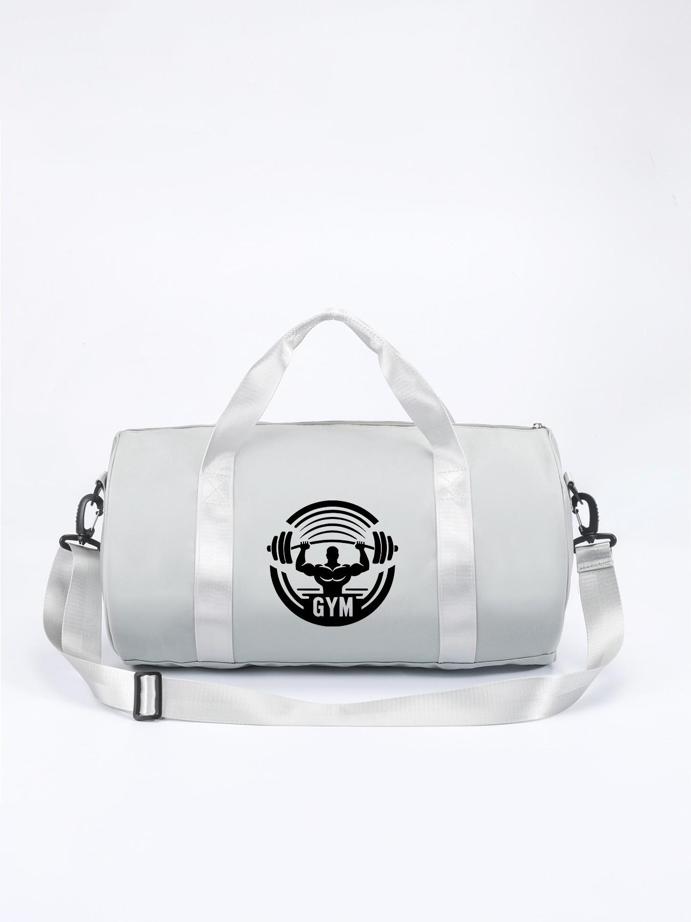 Gym Weightlifting Muscle Print Round Fitness Bag, Large Capacity Sporty Backpack, Handheld Crossbody Travel Bag, Versatile Two-In-One Design