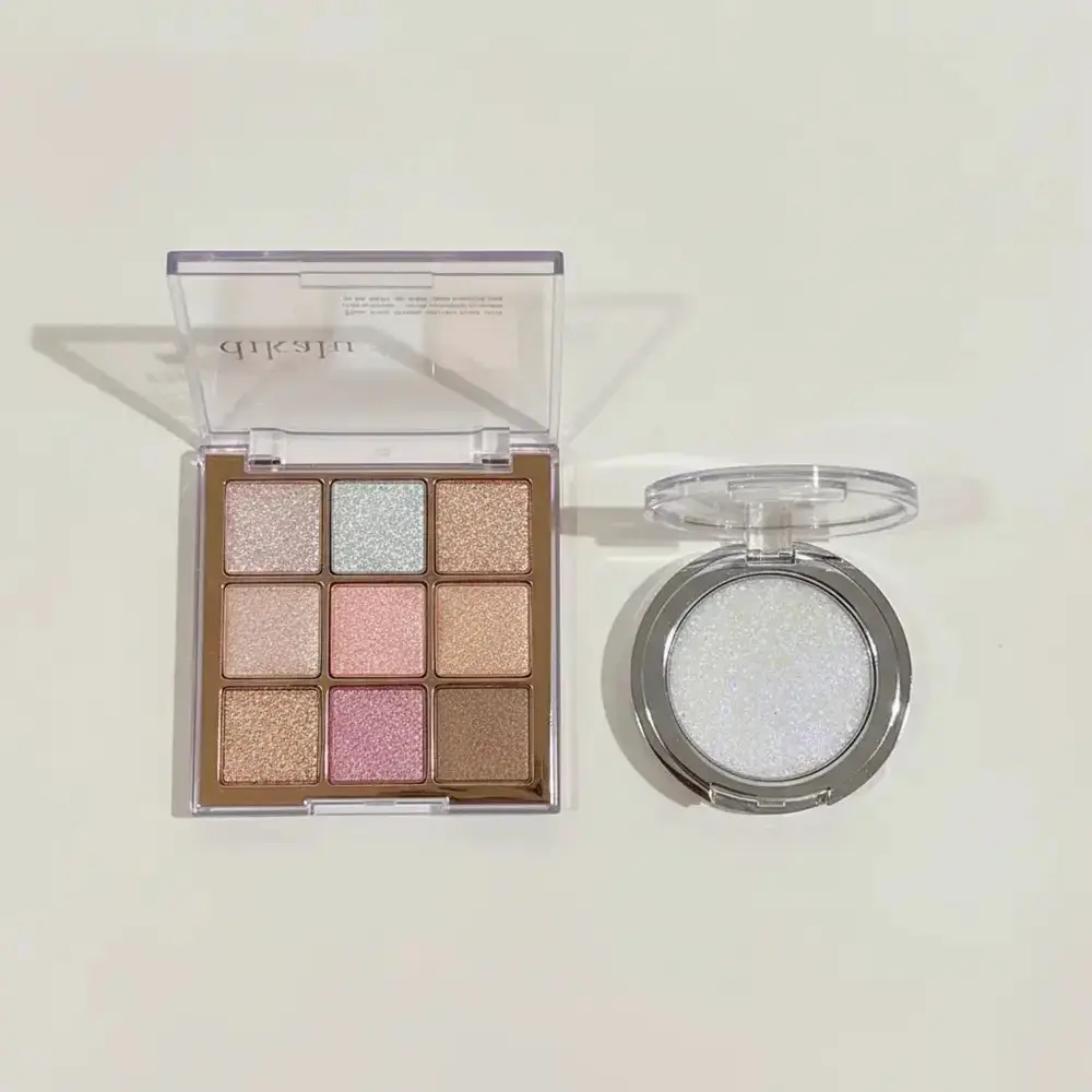 Glitter Eyeshadow Palette & Highlighter Bundle, 2pcs Multicolor Shimmer Powder, 7g and 1.8g, Blendable Long-Lasting Makeup for Adults