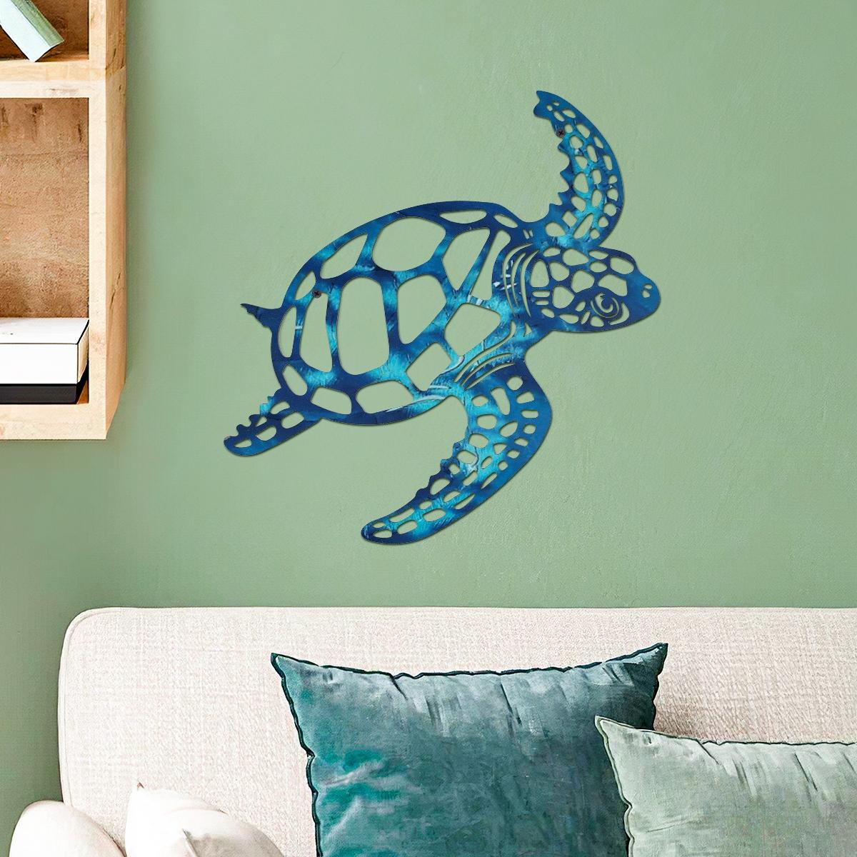 Modern Creative Iron Turtle Wall Decor, Colorful Painted Art Lines Design, Bathroom Beach Wall Tropical Ocean Wind Hanging Decoration, Modern Home Decoration