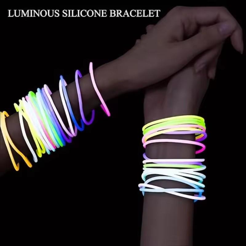 20 Pcs Glow-In-The-Dark Bohemian Silicone Bracelets, Fluorescent Elastic Wristbands, Festival Party Night Run Accessories, Random Colors