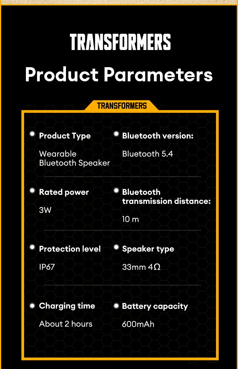 Transformers TF-Y07 PRO Bluetooth Speaker Dual Wear Design with Magnetic/Clip Collar, HiFi Stereo Sound, IPX67 Waterproof