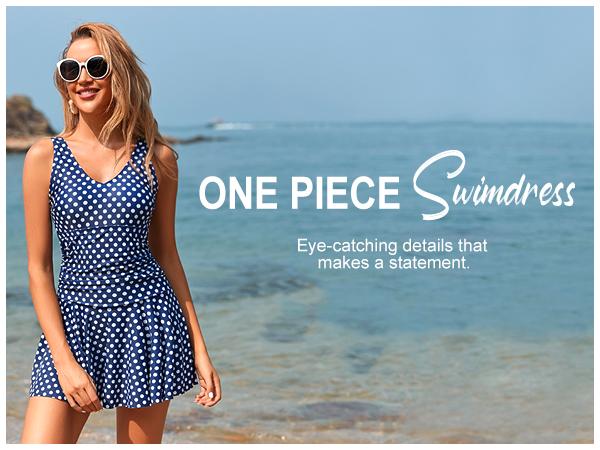 Yonique One Piece Swimsuits for Women Modest Tummy Control Swimdress Vintage Bathing Suits Skirt Swimwear