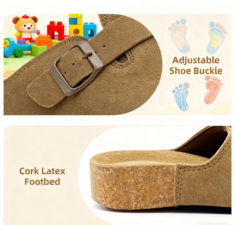 Lumubby Kids Suede Clogs Boys Girls Sandals Cork Footbed Toddler Slip-on Slippers Indoor Outdoor Cute Classic Adjustable EVA Sole