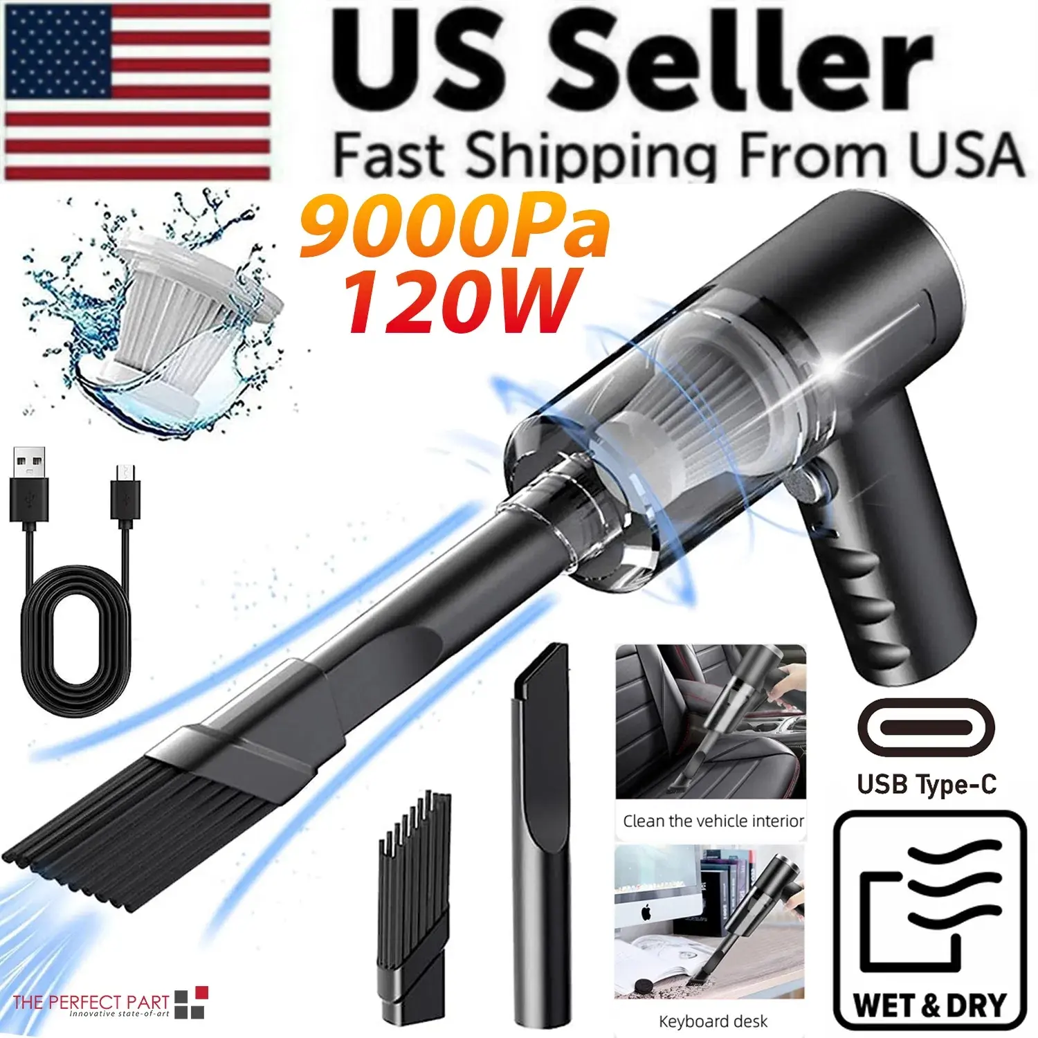 US Fast Shipping Mini Portable Vacuum Cleaner Car Home Wireless 120W