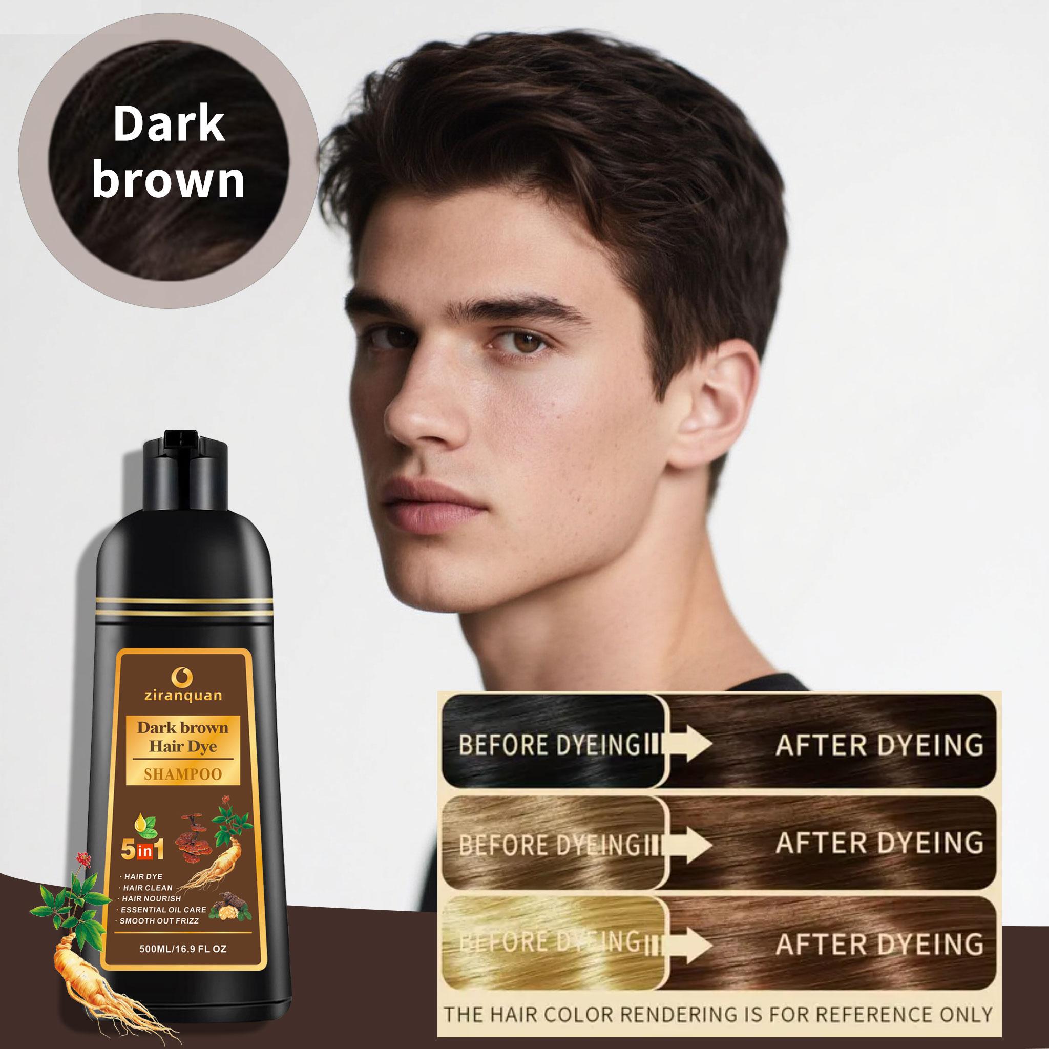 Dark Brown Hair Dye Shampoo 5-in-1 for Gray Hair Coverage, Herbal Ginseng Extract Formula, Instant 10-15 Min At Home Salon Color, Ammonia-Free & PPD-Free Color Depositing Shampoo & Conditioner for Men Women, Beard Dual Use 500ml 16.9fl oz, Hair Care, Appl