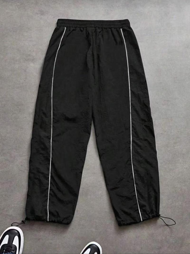 Men's Fashion Casual Sport Pants, Unique Print, Taslon Fabric, Striped Design, Adjustable Elastic Cuff, American High Street Style, Active Pants